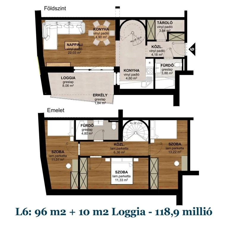Új építésű, belső kétszintes, dupla komfortos, 96 m²-es, 4 szobás lakás, hozzá tartozó 10 m²-es loggia-val és hőszivattyús fűtéssel Pécs belvárosának közelében eladó!