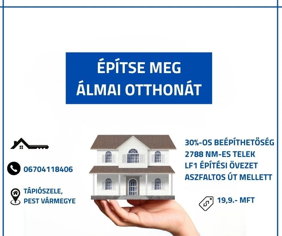 Eladó építési telek Tápiószelen