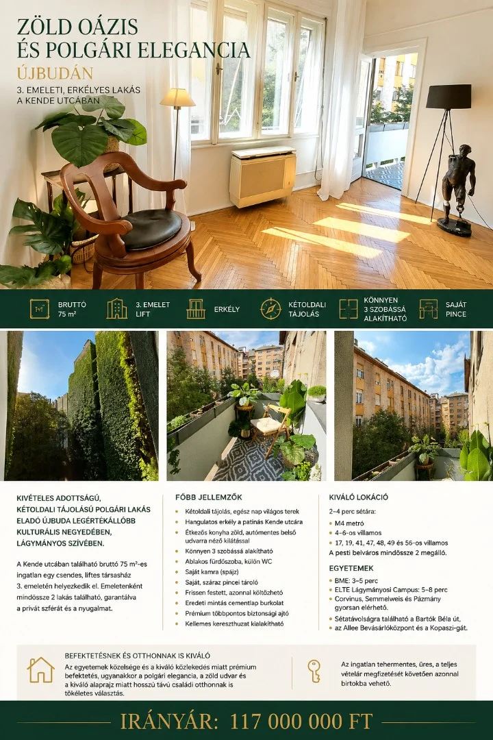 Eladó tégla lakás Budapest 11. ker. Kende utca