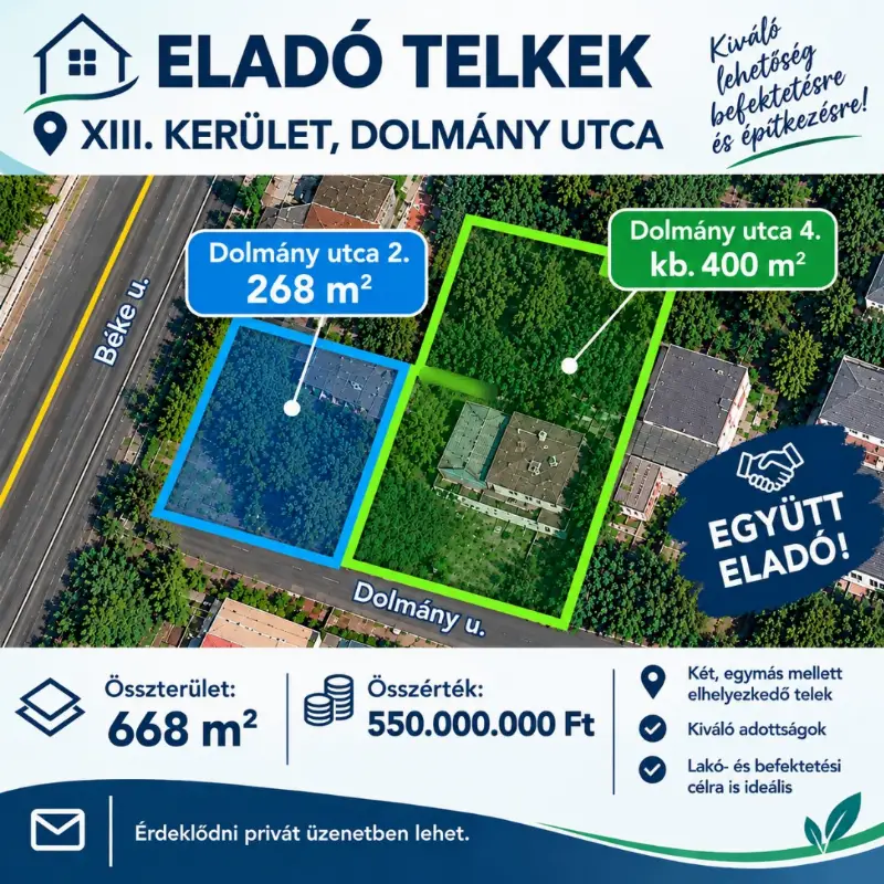 Eladó építési telek Budapest 13. ker. Dolmány utca
