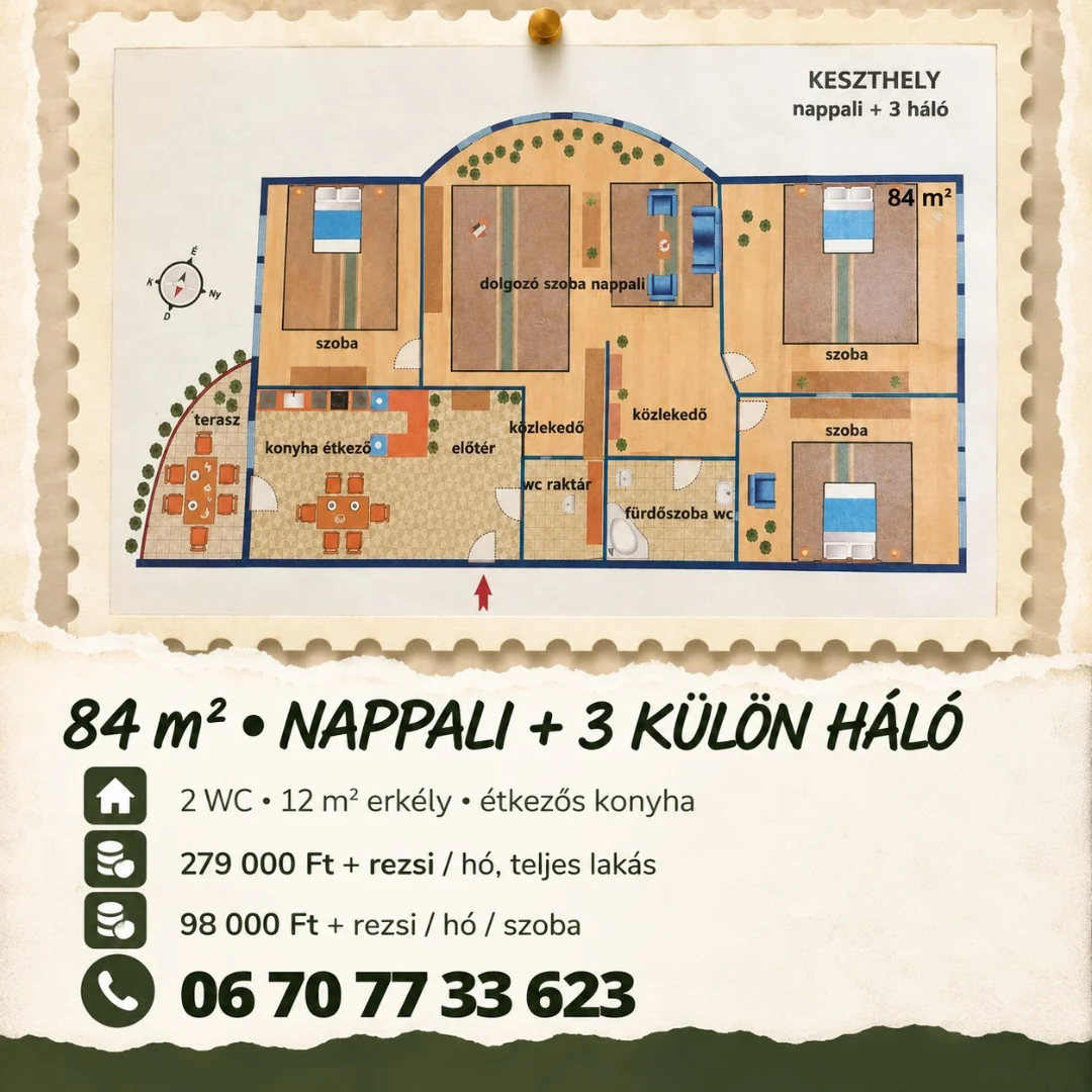 Kiadó tégla lakás Keszthely Vaszary Kolos - Kép 14