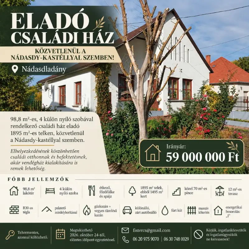 Eladó családi ház Nádasdladány Kastély u