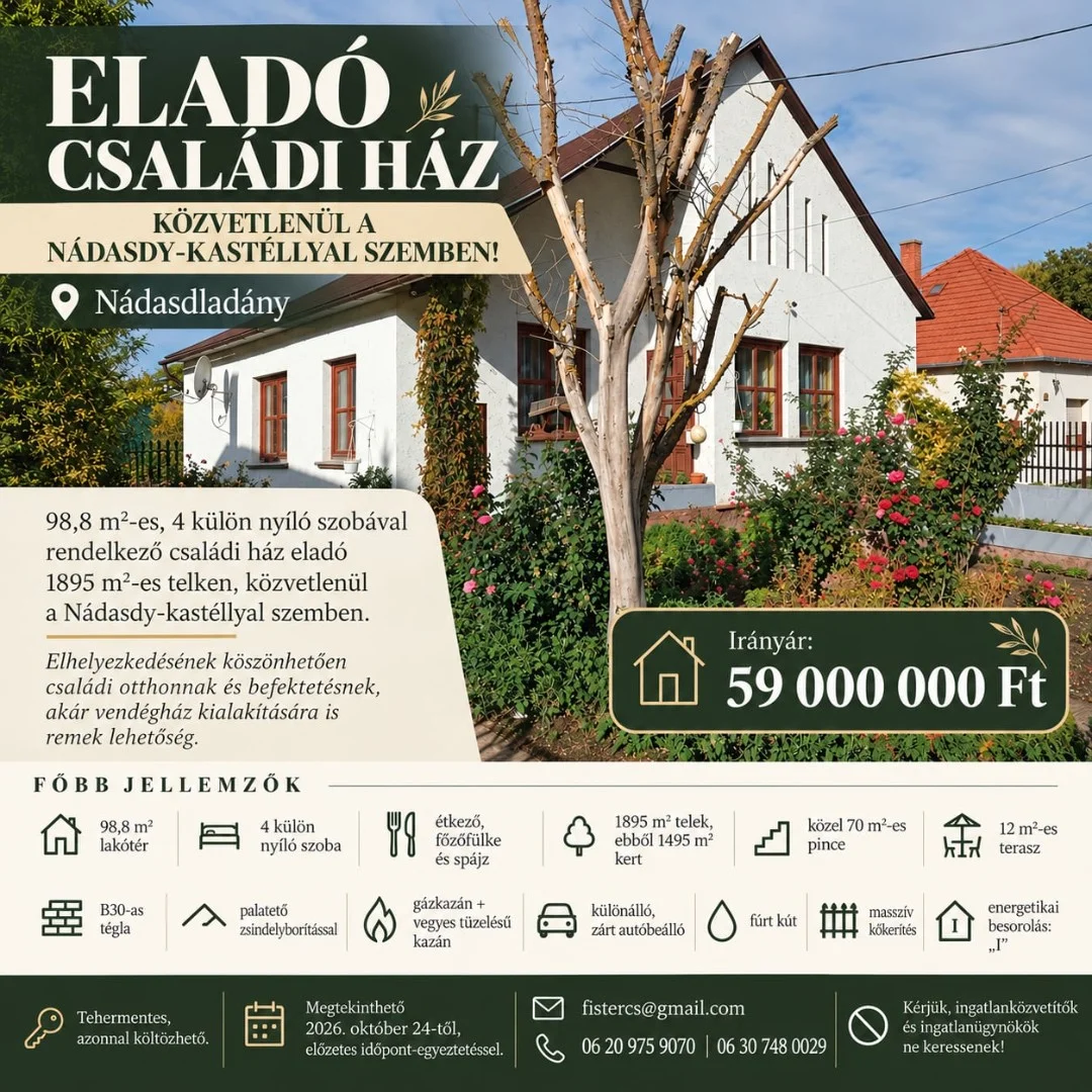 Eladó családi ház Nádasdladány Kastély u