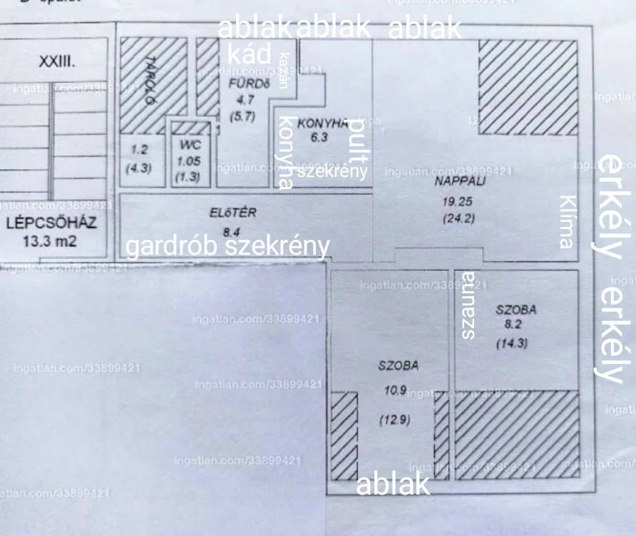 Eladó tégla lakás Veszprém Petőfi alaprajz