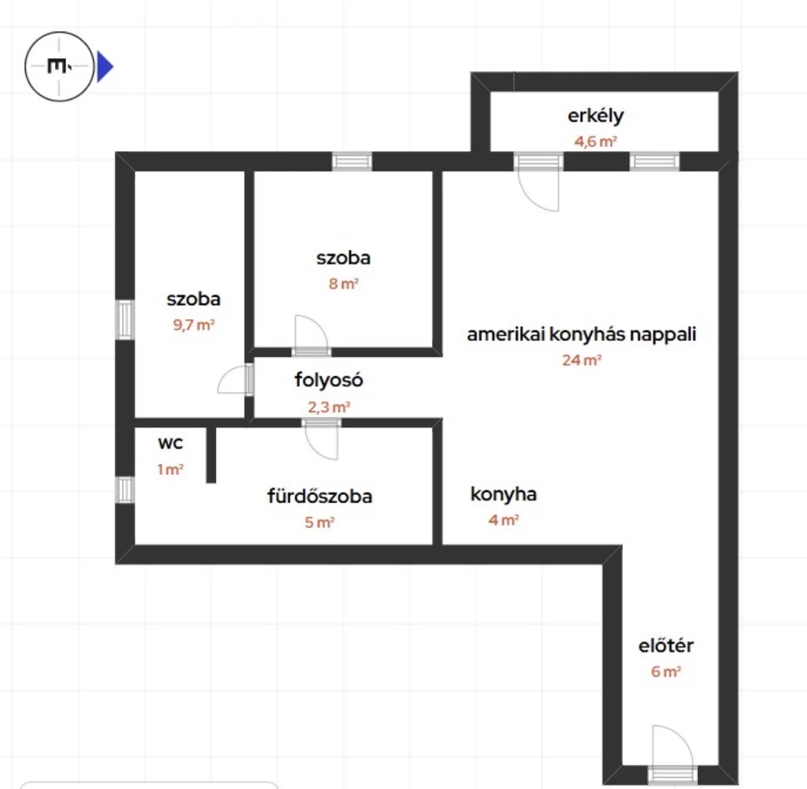 Eladó tégla lakás Dunakeszin alaprajz