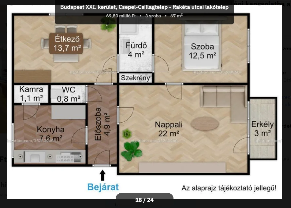 Eladó tégla lakás Budapest 21. ker. Rakéta utca alaprajz
