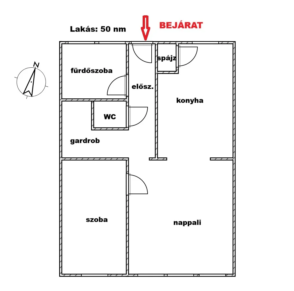 Eladó tégla lakás Kecskemét Petőfi Sándor alaprajz