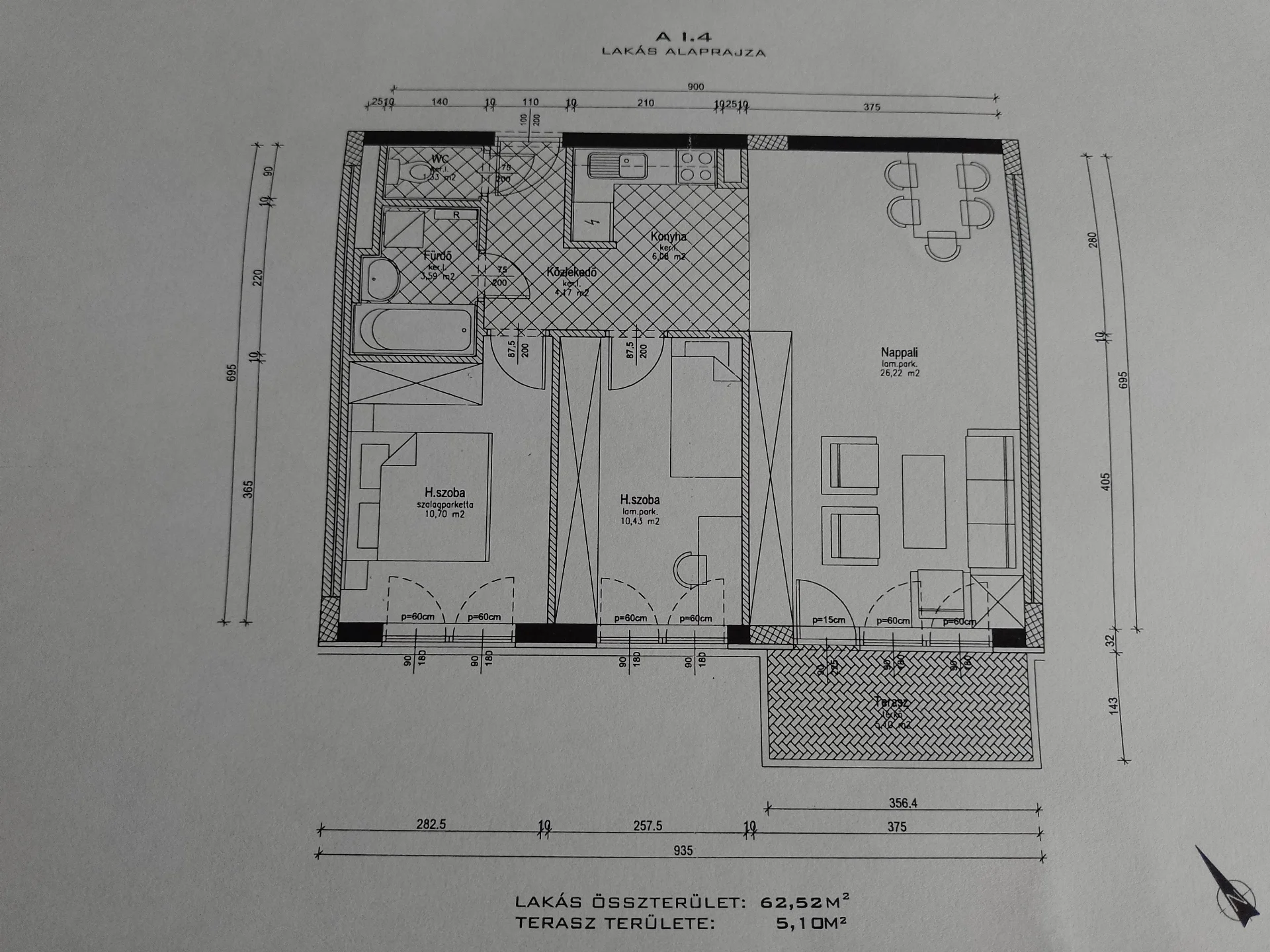 Eladó tégla lakás Budapest 13. ker. Röppentyű utca alaprajz